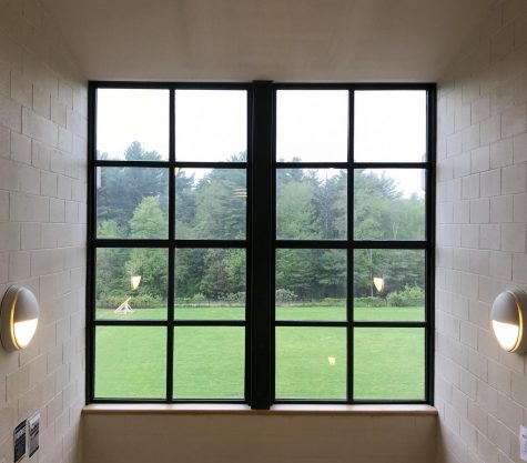 Photo: Bright window on the third floor, with view of a senior project trebuchet.