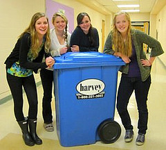 HHS Environmental Club members Tess Morningstar, Sophie Doherty, Joanna Schell, and Juliana Tordella complete their recycling rounds after school.  Photo by Kayla Sullivan
