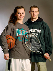 Alee Leteria and Mike Decina pose for the most athletic seniors superlative.  