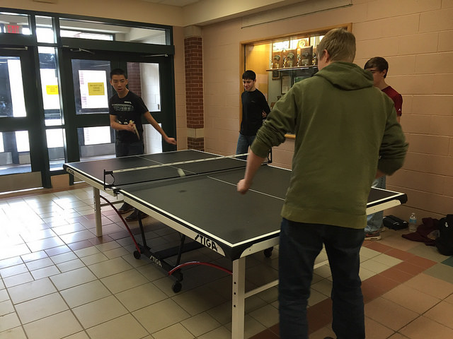 A group of HHS boys playing ping pong outside of the cafeteria during De-Stress Week.
Photo By Amanda Sayegh