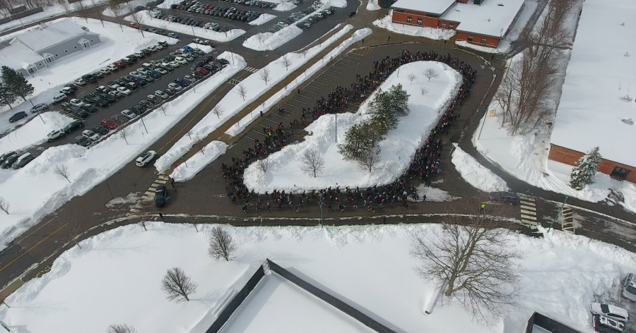 An aerial photo of all of the students who participated in the walkout. Photo by: Sam Cote 