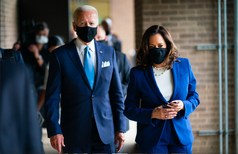 President Biden Stands next to Vice President Harris. Biden said he hopes to restore unity in his Inaugural adress. “And well lead not merely by the example of our power, but by the power of our example” Biden said.