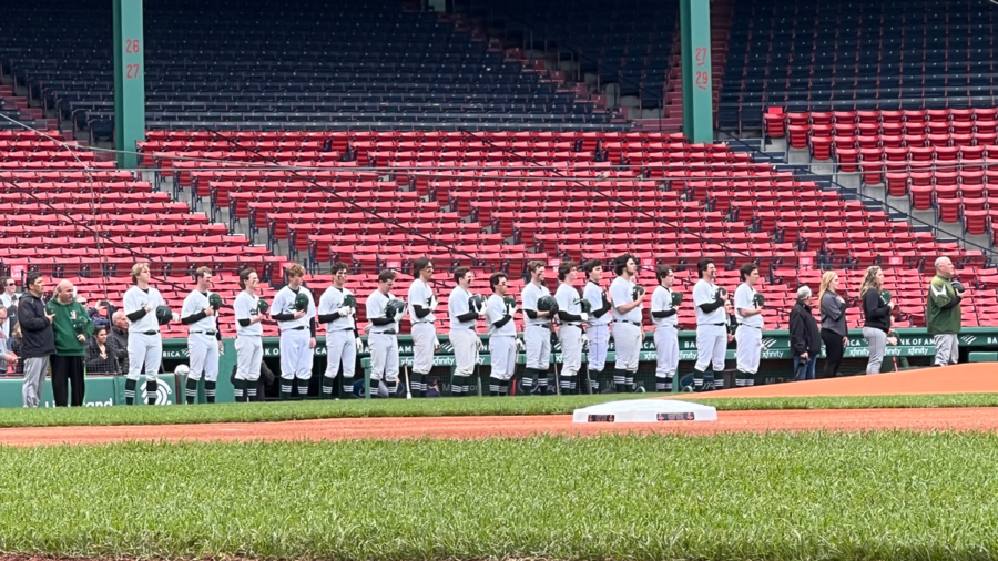 Photo: Hillers Baseball during National Anthem at Fenway Park