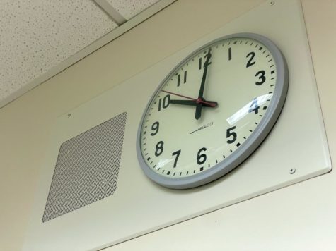 Photo: Classroom clock strikes 10:01 as Flex Block begins
