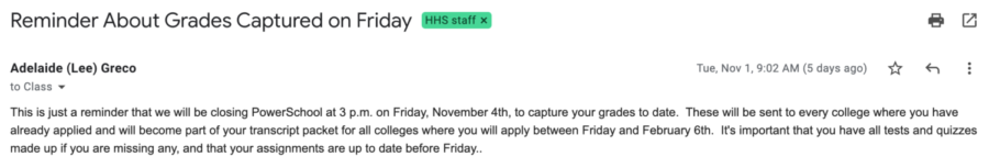 A reminder is sent out to seniors to let them know that the November fourth deadline is quickly approaching.