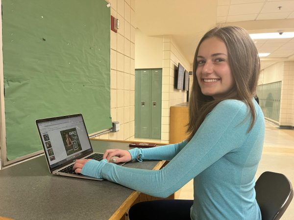 Steph Johnson cleans up the format for a college commitment. Johnson also spends her spare time designing graphics for varsity sports, especially girls basketball. Her creations can be found on the @HHSGVB Instagram page.